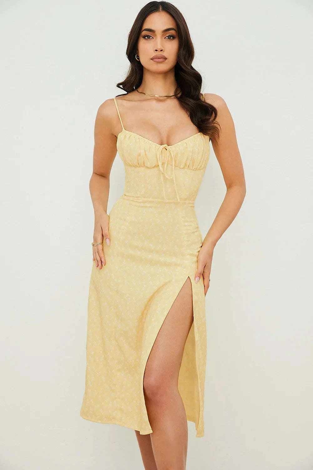 Elegant Floral Bodycon Long Dress for Summer-752-Dark Yellow / XL