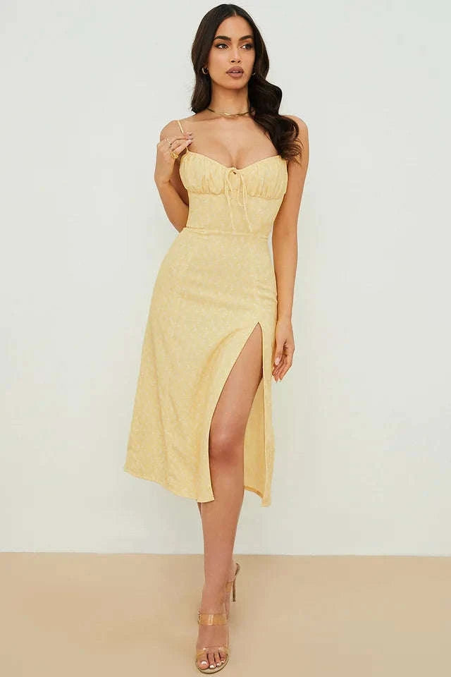 Elegant Floral Bodycon Long Dress for Summer-752-Dark Yellow / XL