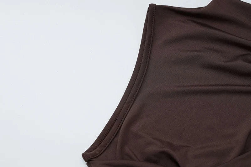 Elegant Irregular Draped Ruched Dress-Coffee / L