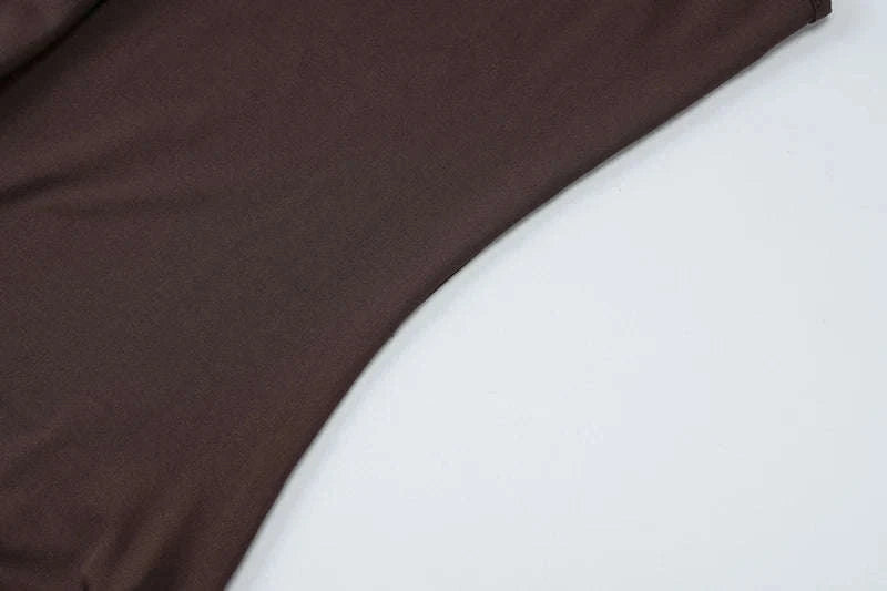 Elegant Irregular Draped Ruched Dress-Coffee / L