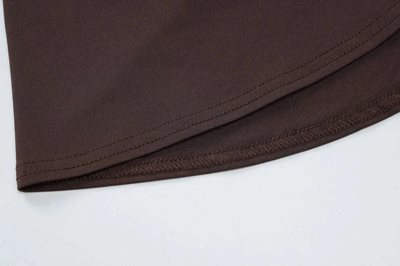 Elegant Irregular Draped Ruched Dress-Coffee / L