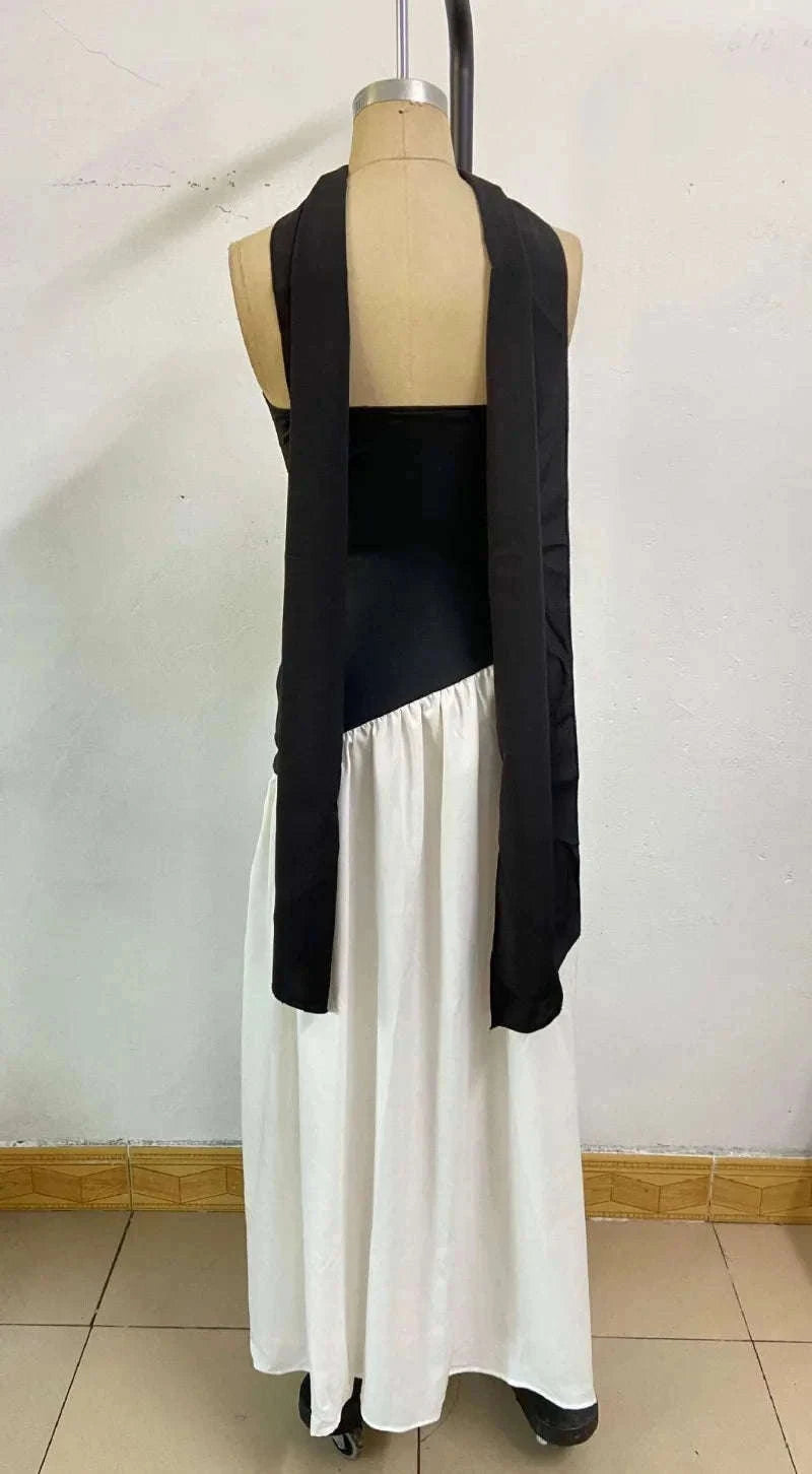 Elegant Strapless Floor-Length Women’s Slit Backless Evening Dress-Brown / XL