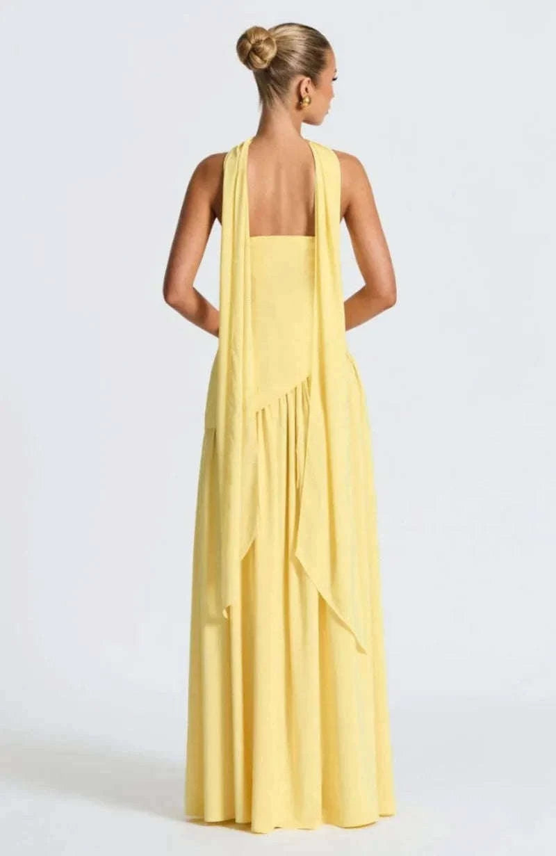 Elegant Strapless Floor-Length Women’s Slit Backless Evening Dress-Brown / XL