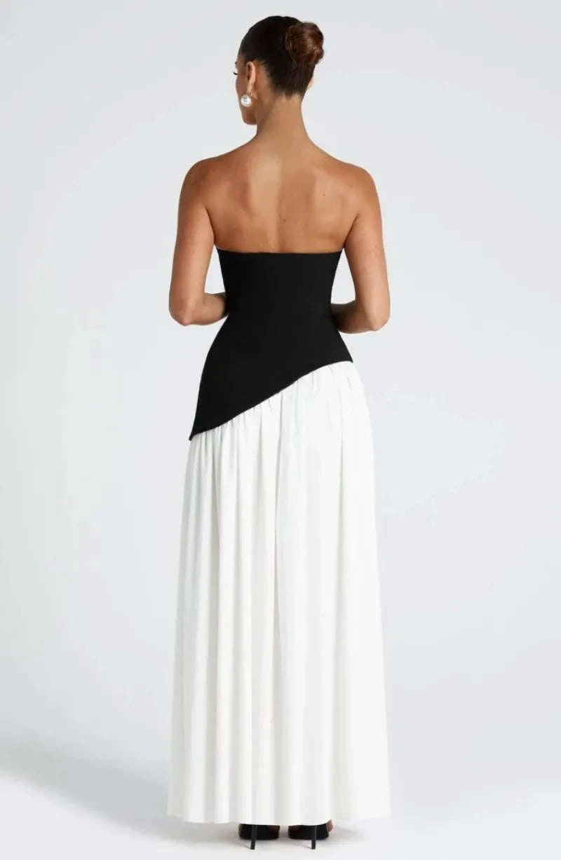 Elegant Strapless Floor-Length Women’s Slit Backless Evening Dress-Brown / XL