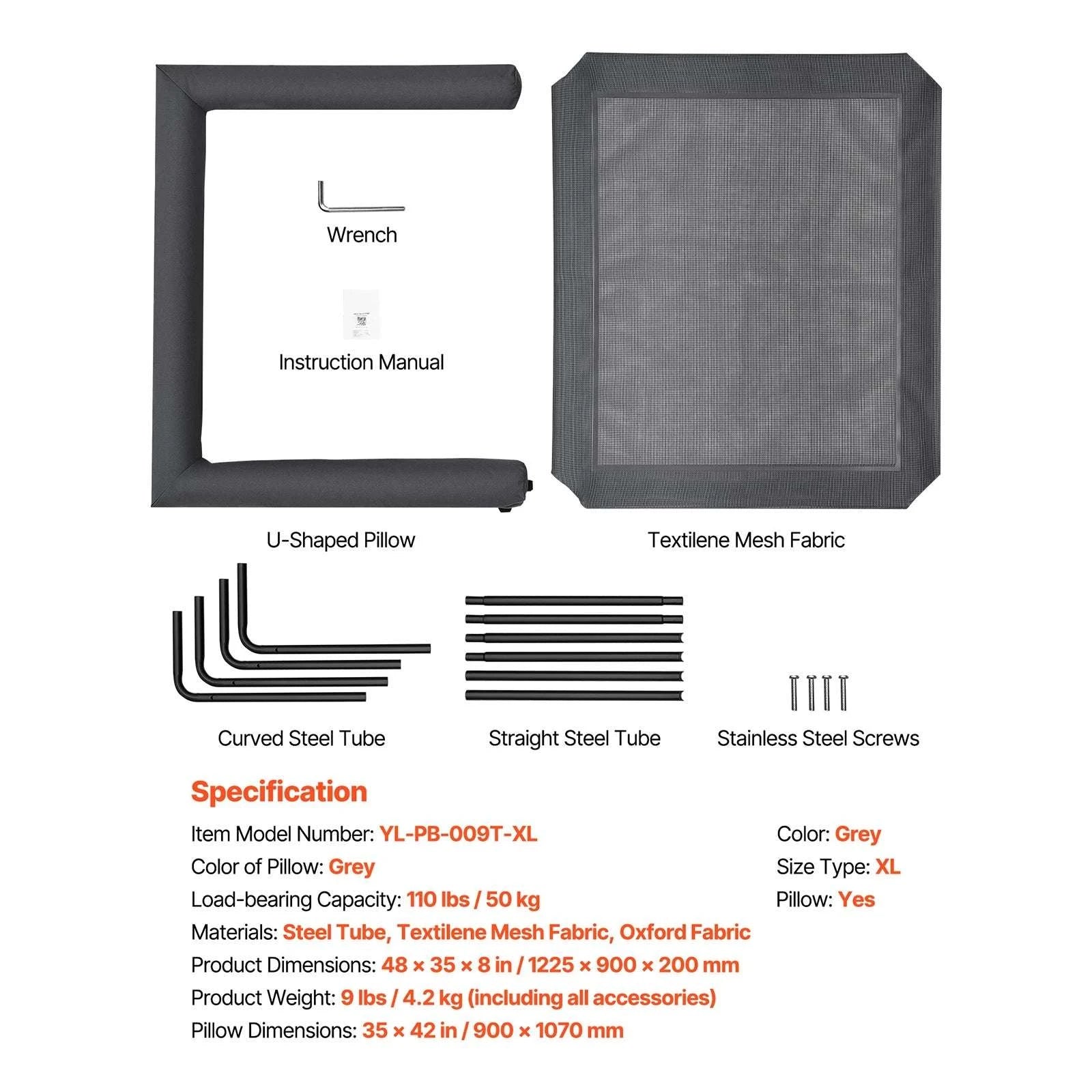 Elevated Dog Bed for Large Dogs with Breathable Mesh & Metal Frame-XL Without Pillow / United States