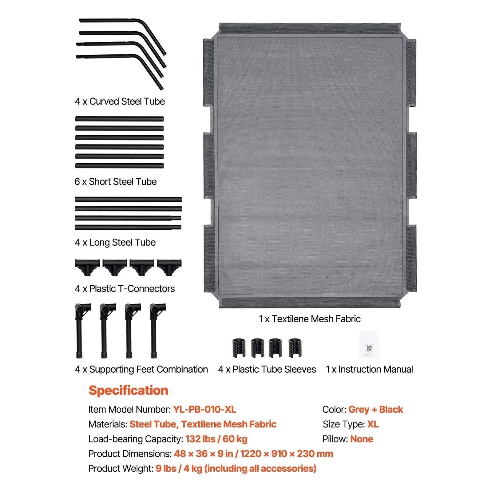 Elevated Dog Bed for Large Dogs with Breathable Mesh & Metal Frame-XL Without Pillow / United States