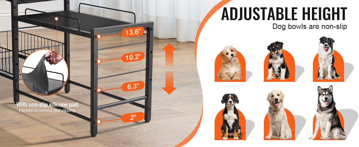 Pet Feeding Station with Storage, Elevated Dog Bowl Stand