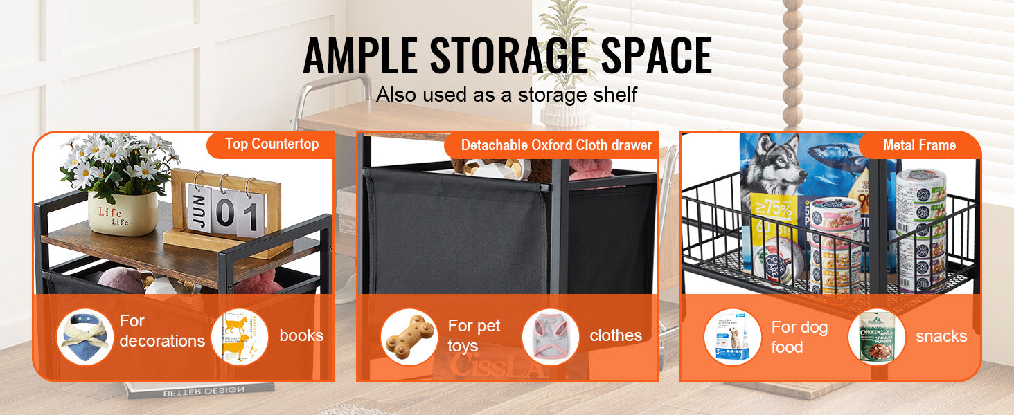 Pet Feeding Station with Storage, Elevated Dog Bowl Stand