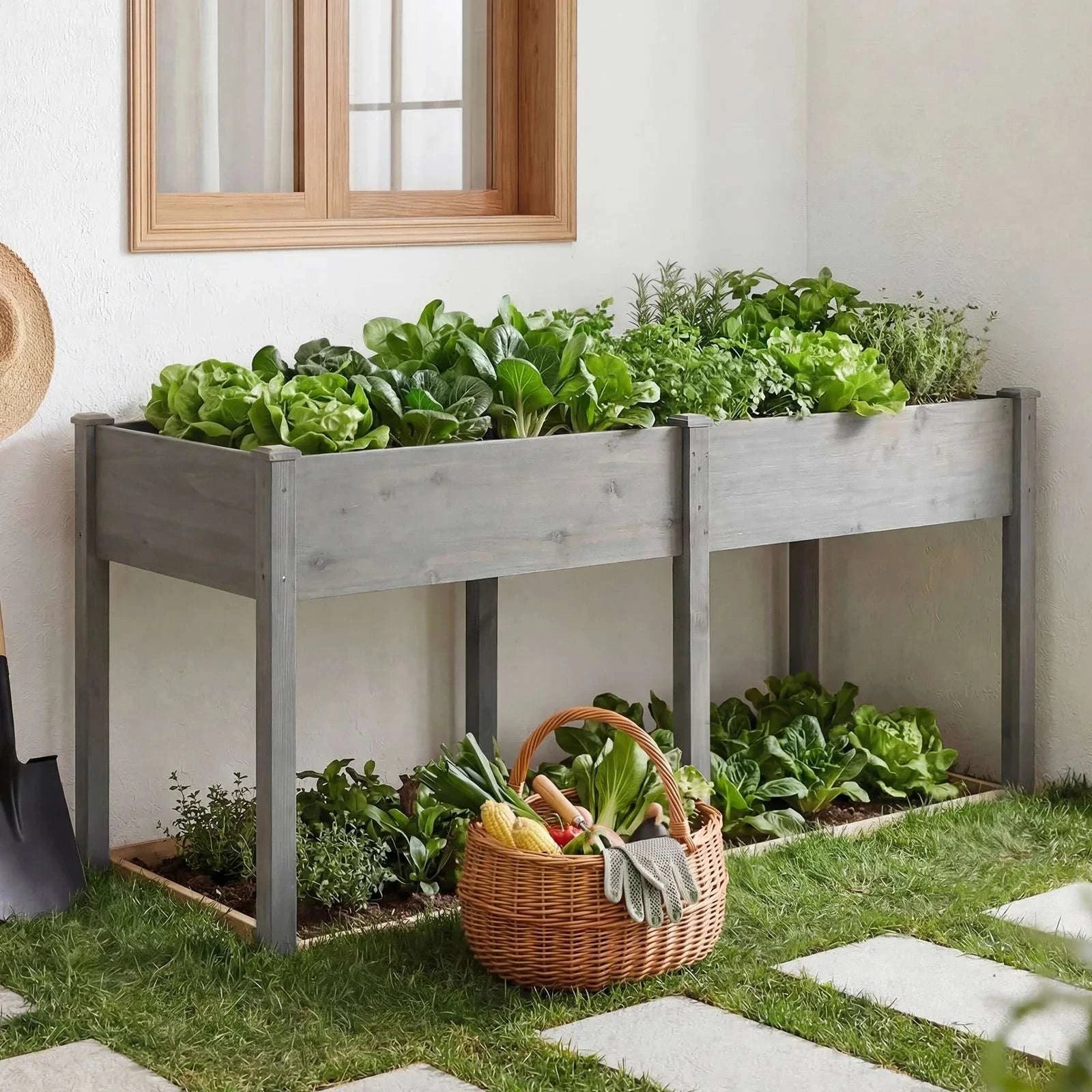 Elevated Wooden Planter Box with Legs for Patio, Balcony & Garden-Brown / United States