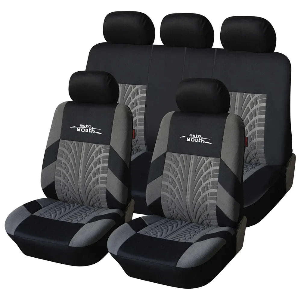 Embossed Tire Track Car Seat Covers by AUTOYOUTH-black 2 pieces