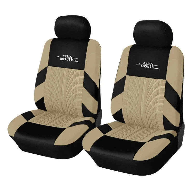 Embossed Tire Track Car Seat Covers with Full Interior Protection-gray 2 pieces
