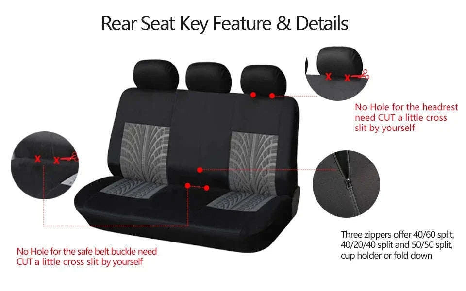 Embossed Tire Track Car Seat Covers with Full Interior Protection-gray 2 pieces