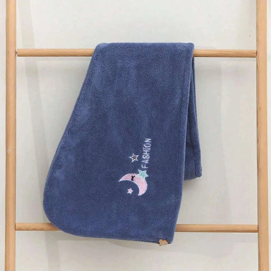 Embroidery Coral Fleece Hair Drying Cap-DEEP BLUE