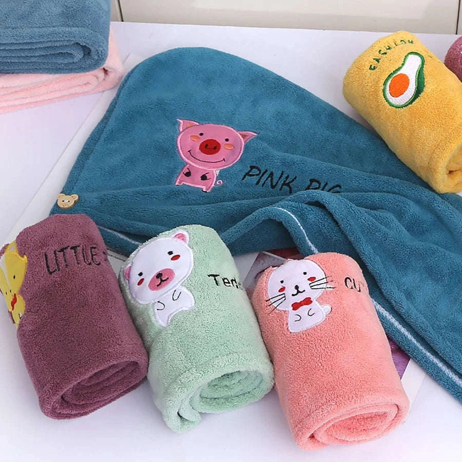 Embroidery Coral Fleece Hair Drying Cap-DEEP BLUE