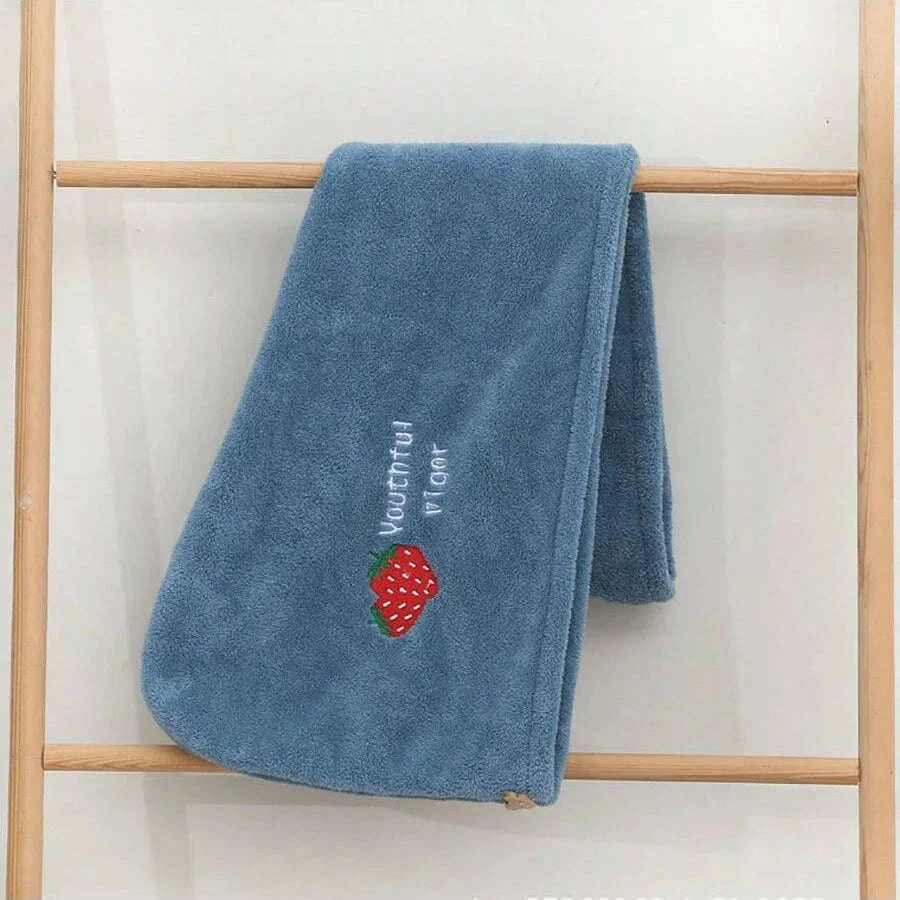 Embroidery Coral Fleece Hair Drying Cap-DEEP BLUE