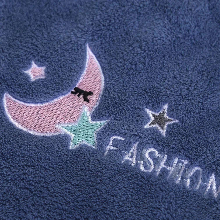 Embroidery Coral Fleece Hair Drying Cap for Faster Drying-DEEP BLUE