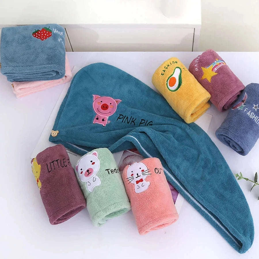 Embroidery Coral Fleece Hair Drying Cap for Faster Drying-DEEP BLUE