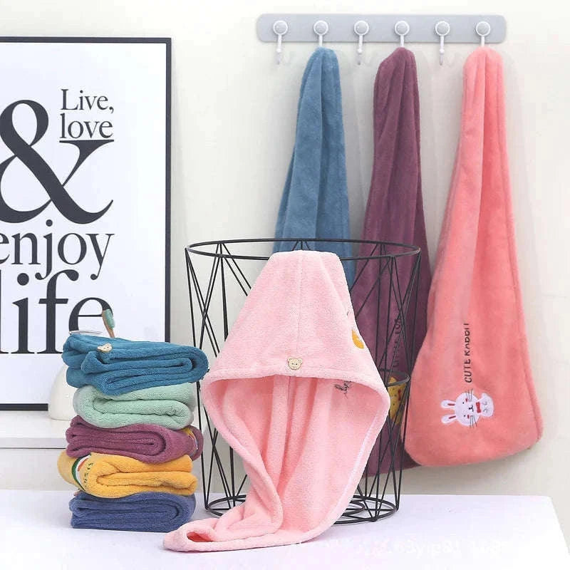Embroidery Coral Fleece Hair Drying Cap for Faster Drying-DEEP BLUE
