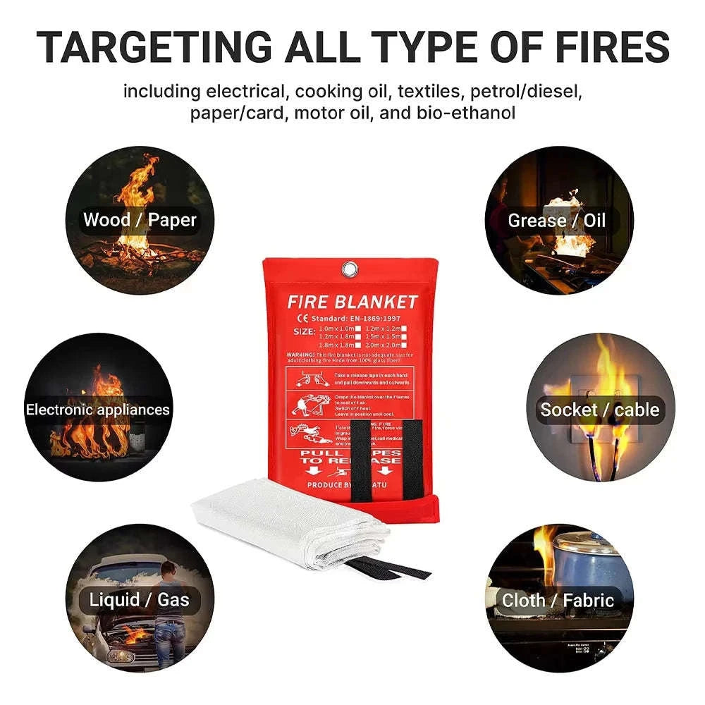 Emergency Fire Blanket 1m x 1m Fire Suppression Cover-100cmX100cm