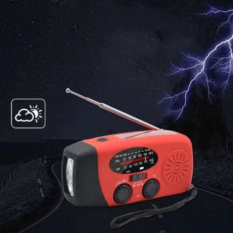 Emergency Hand Crank Radio with Solar Power and LED Light-red