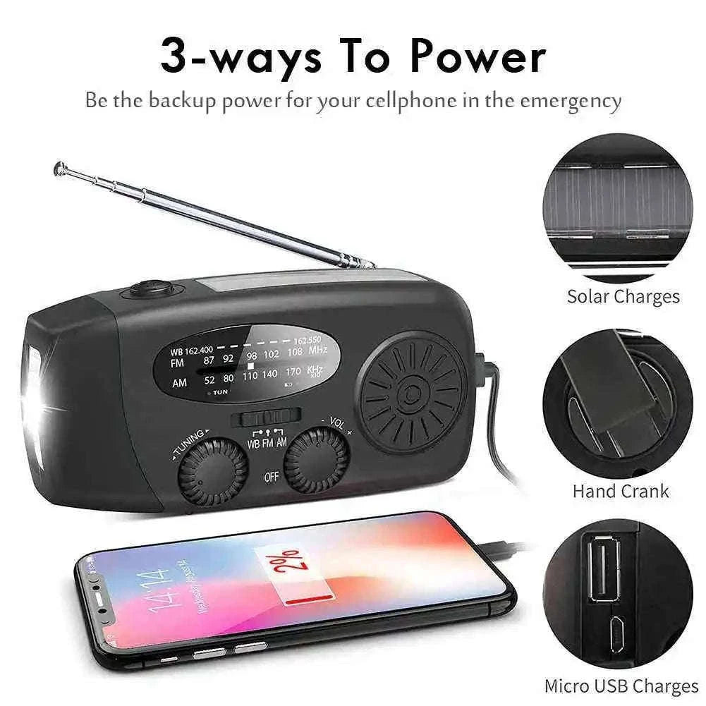 Emergency Hand Crank Radio with Solar Power and LED Light-red