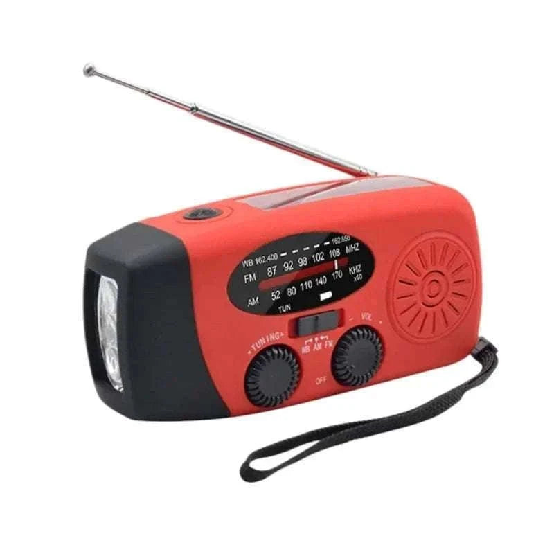 Emergency Hand Crank Radio with Solar Power and LED Light-red