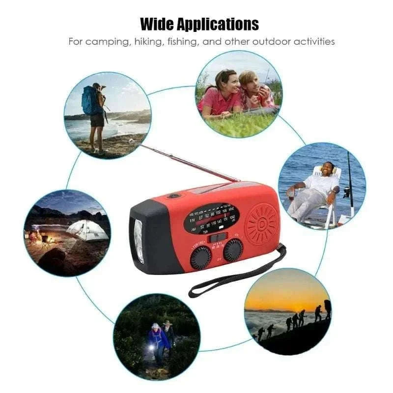 Emergency Hand Crank Radio with Solar Power and LED Light-red