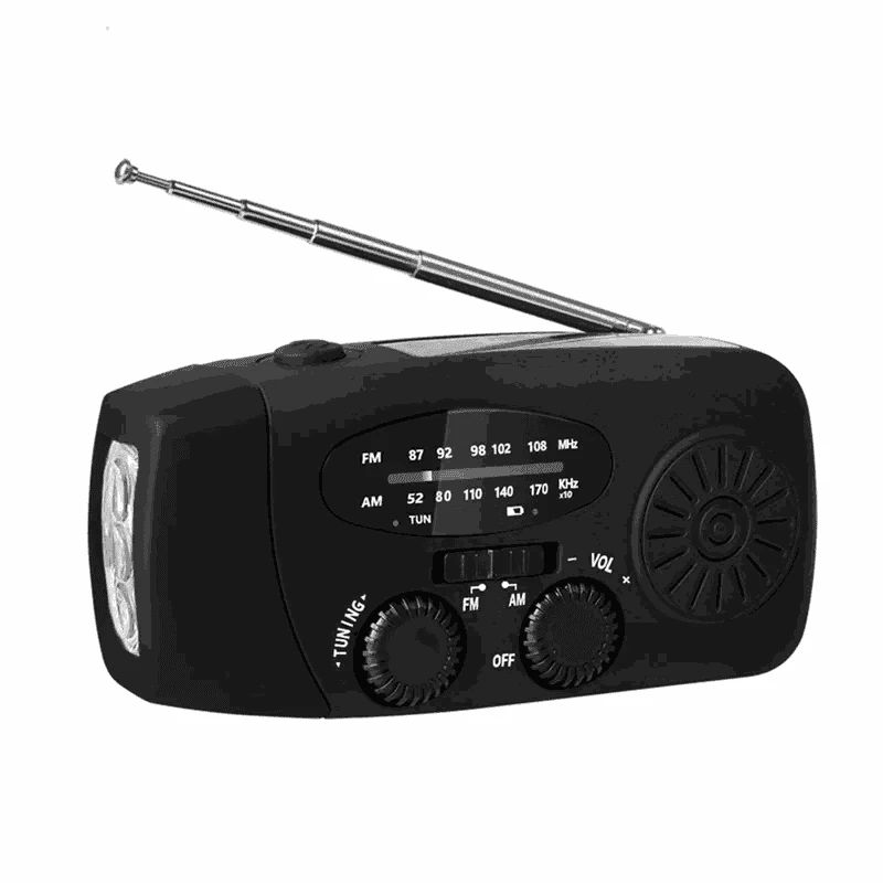 Emergency Hand Crank Radio with Solar Power and LED Light-red