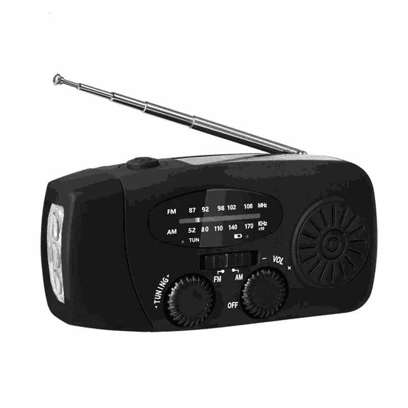 Emergency Hand Crank Radio with Solar Power and LED Light-red
