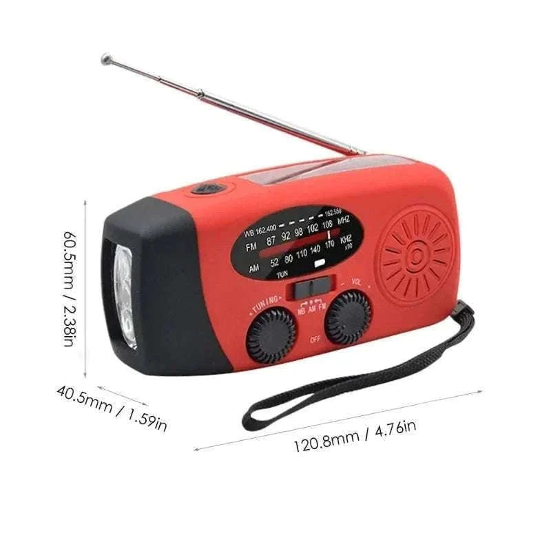 Emergency Hand Crank Radio with Solar Power and LED Light-red