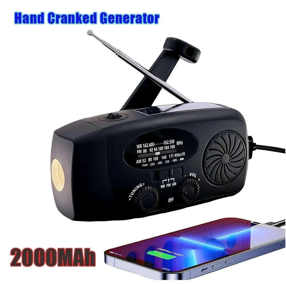 Emergency Hand Crank Radio with Solar Power and LED Light-red