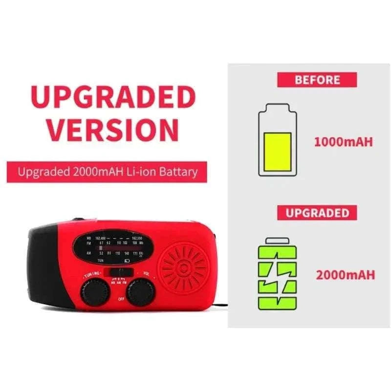 Emergency Hand Crank Radio with Solar Power and LED Light-red