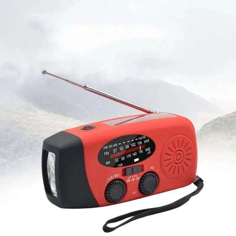Emergency Hand Crank Radio with Solar Power and LED Light-red