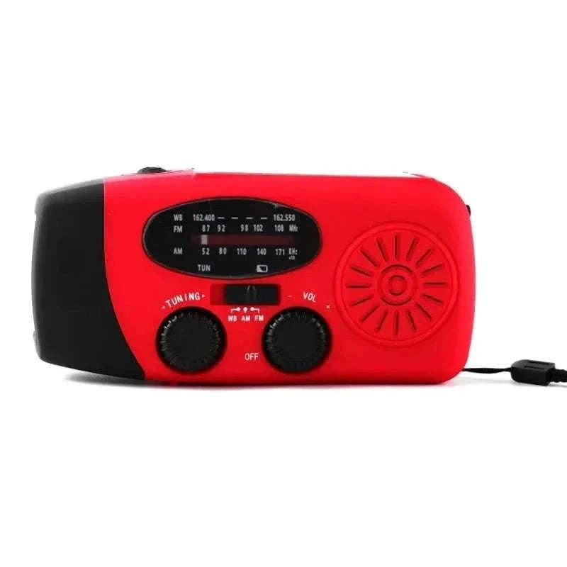 Emergency Hand Crank Radio with Solar Power and LED Light-red