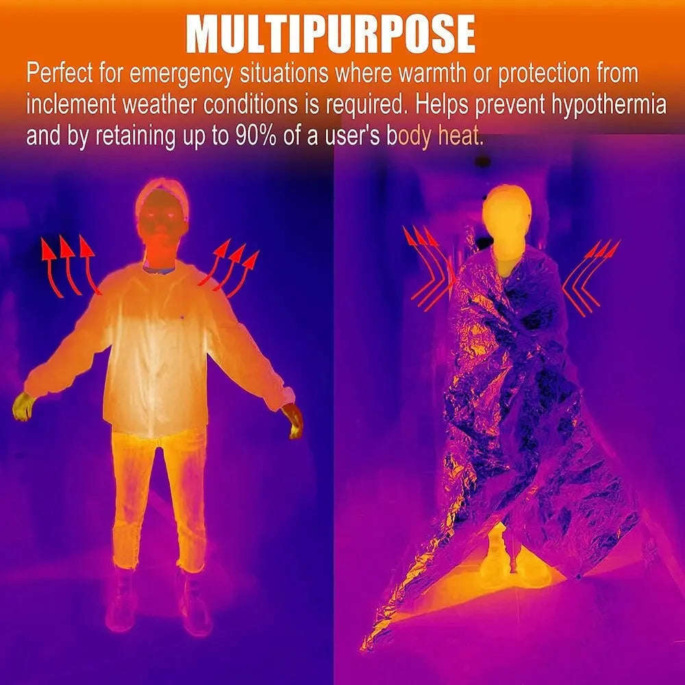Emergency Thermal Poncho Blanket for Cold Weather Readiness-Silver Gold C