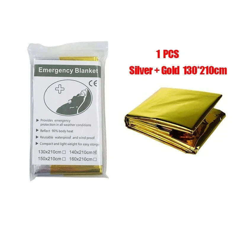 Emergency Thermal Poncho Blanket for Cold Weather Readiness-Silver Gold C