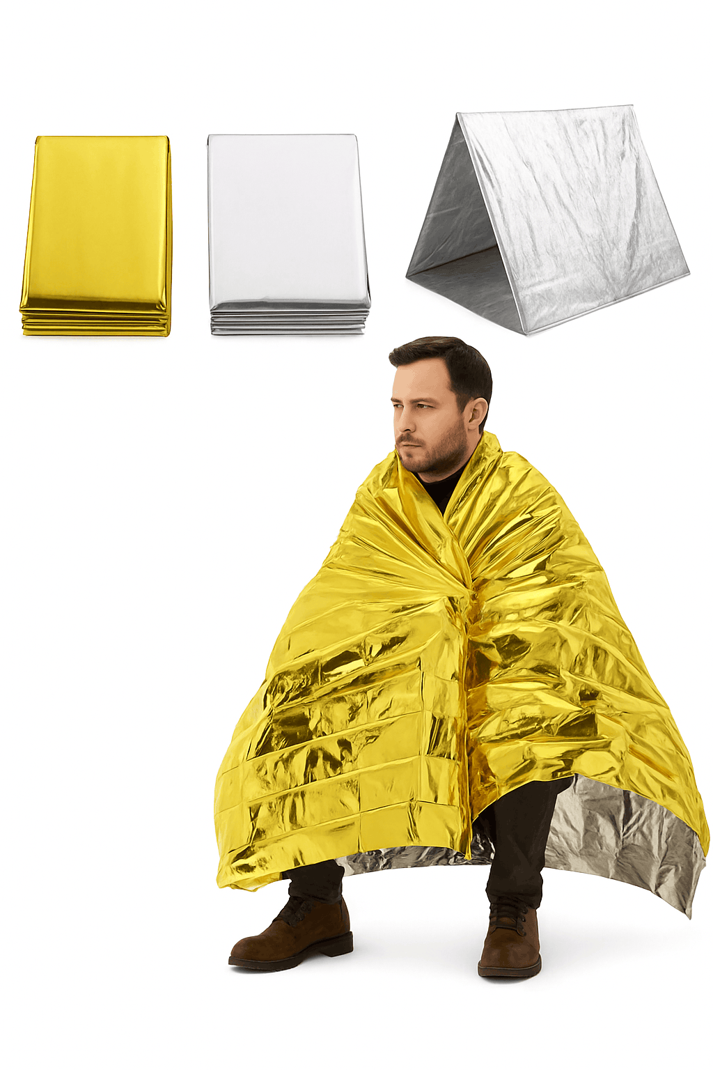 Emergency Thermal Poncho Blanket for Cold Weather Readiness-Silver Gold C