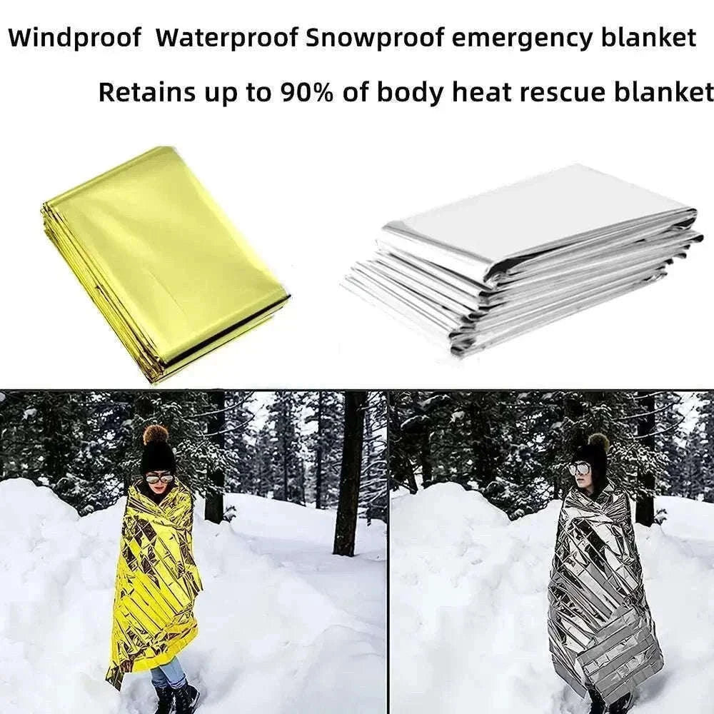 Emergency Thermal Poncho Blanket for Cold Weather Readiness-Silver Gold C