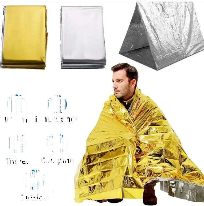 Emergency Thermal Poncho Blanket for Cold Weather Readiness-Silver Gold C