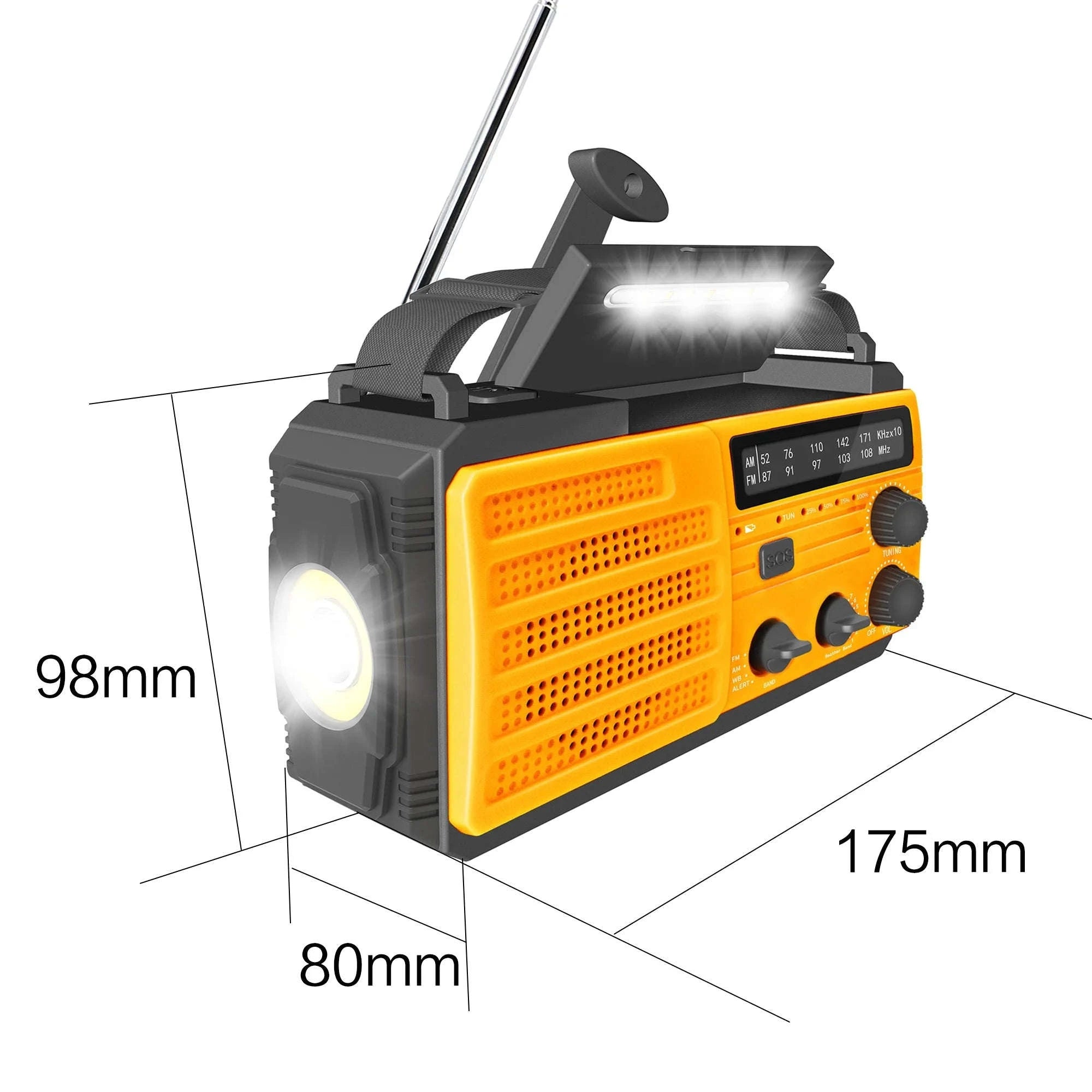 Emergency Weather Radio Multifunctional Hand Crank Solar Power Bank-Style D Orange
