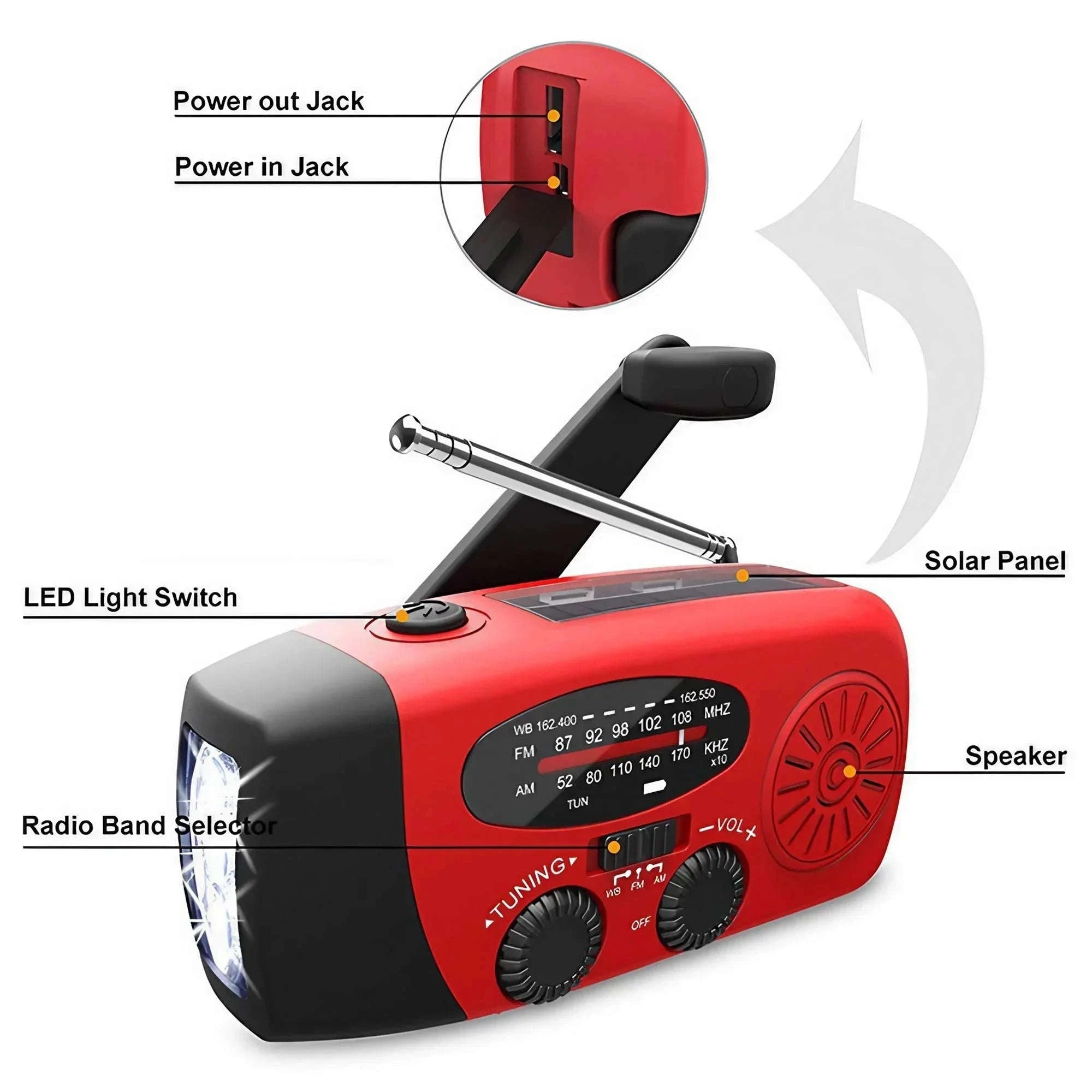 Emergency Weather Radio Multifunctional Hand Crank Solar Power Bank-Style D Orange