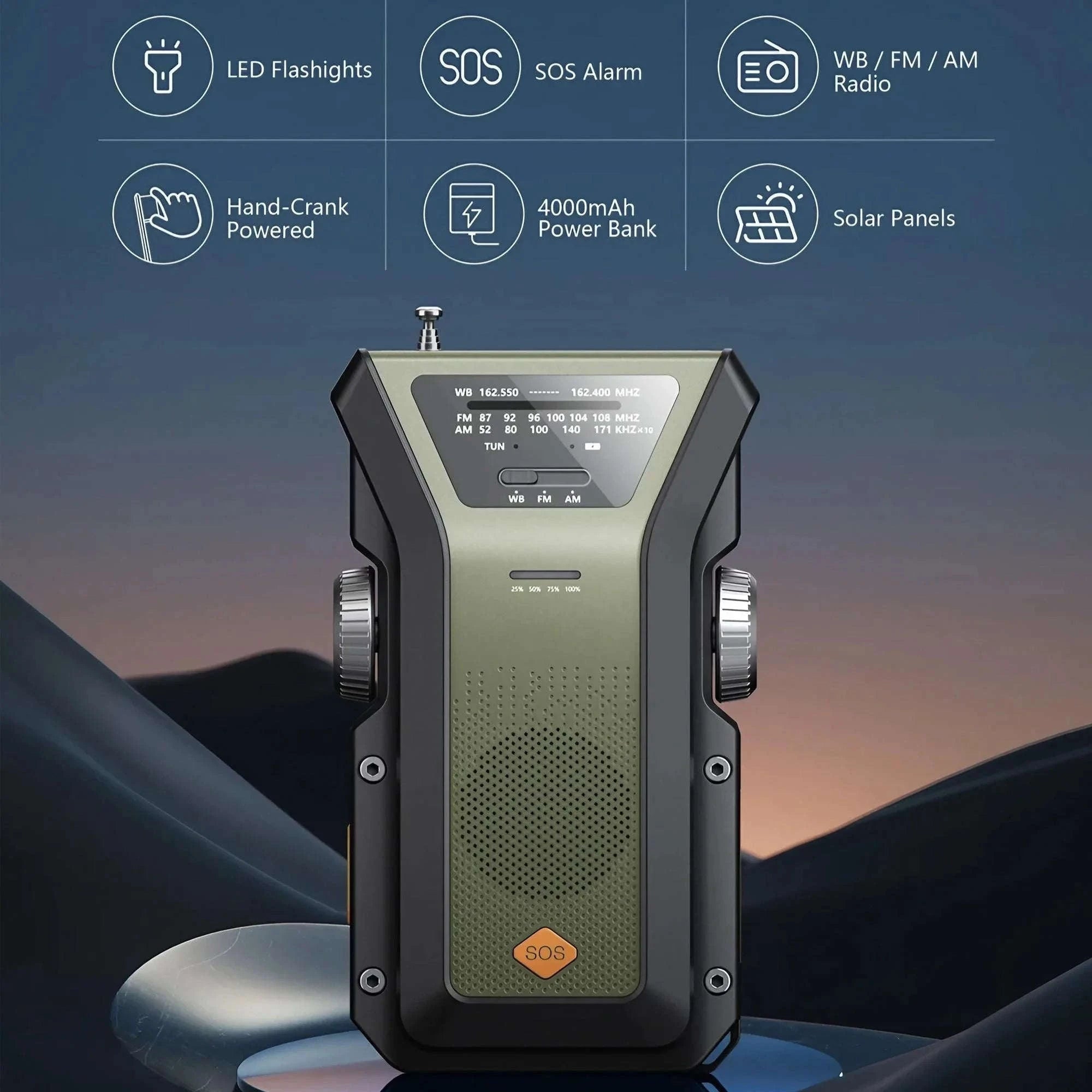 Emergency Weather Radio Multifunctional Hand Crank Solar Power Bank-Style D Orange