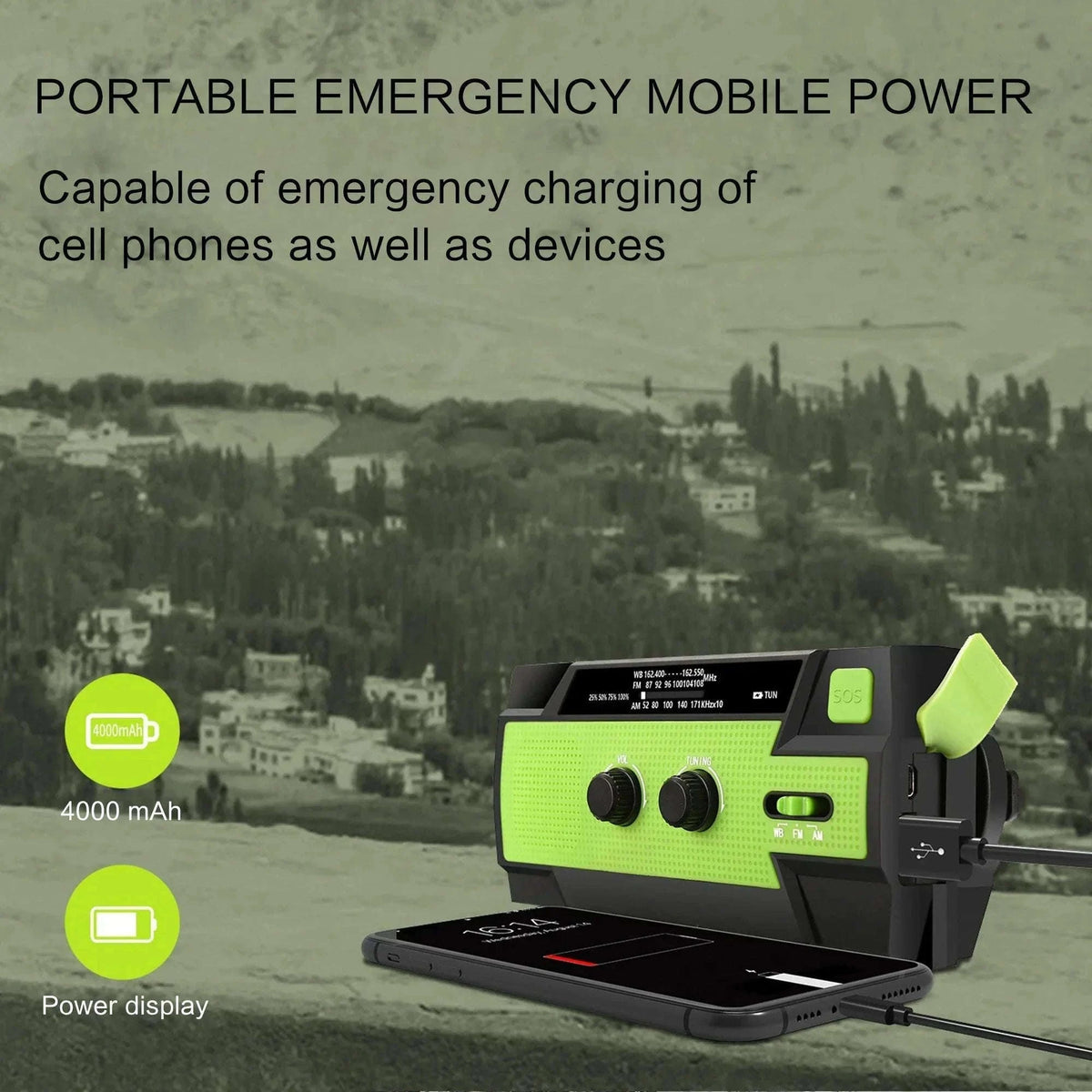 Emergency Weather Radio with Hand Crank and Solar Charging-Style D Orange