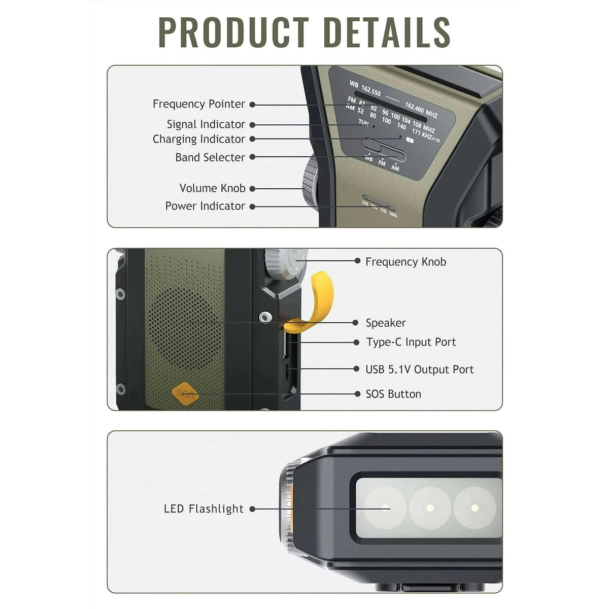 Emergency Weather Radio with Hand Crank and Solar Charging-Style D Orange