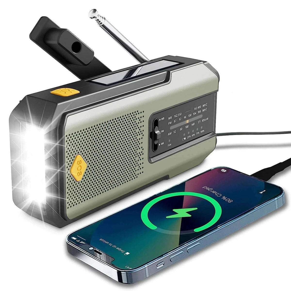 Emergency Weather Radio with Hand Crank and Solar Charging-Style D Orange