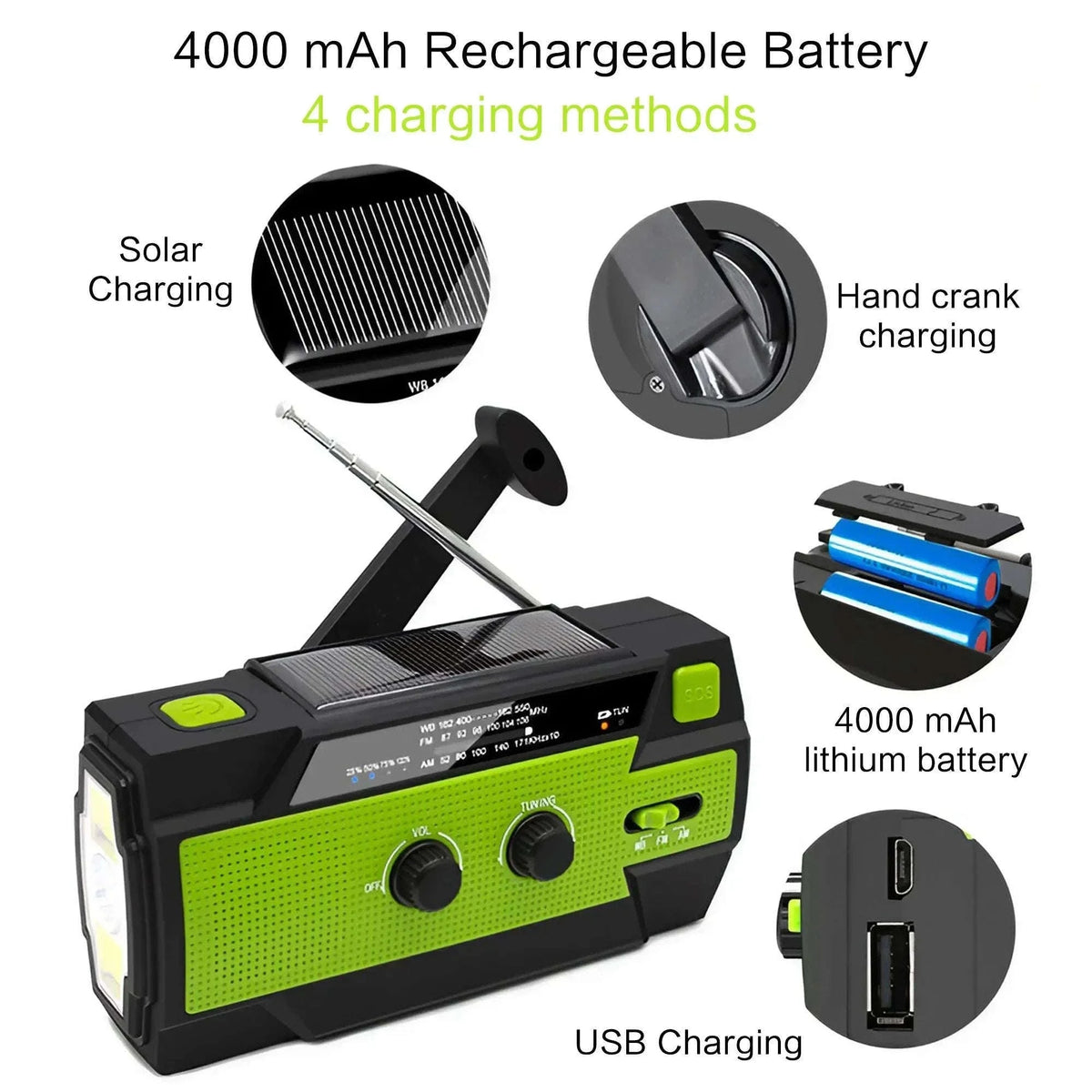 Emergency Weather Radio with Hand Crank and Solar Charging-Style D Orange