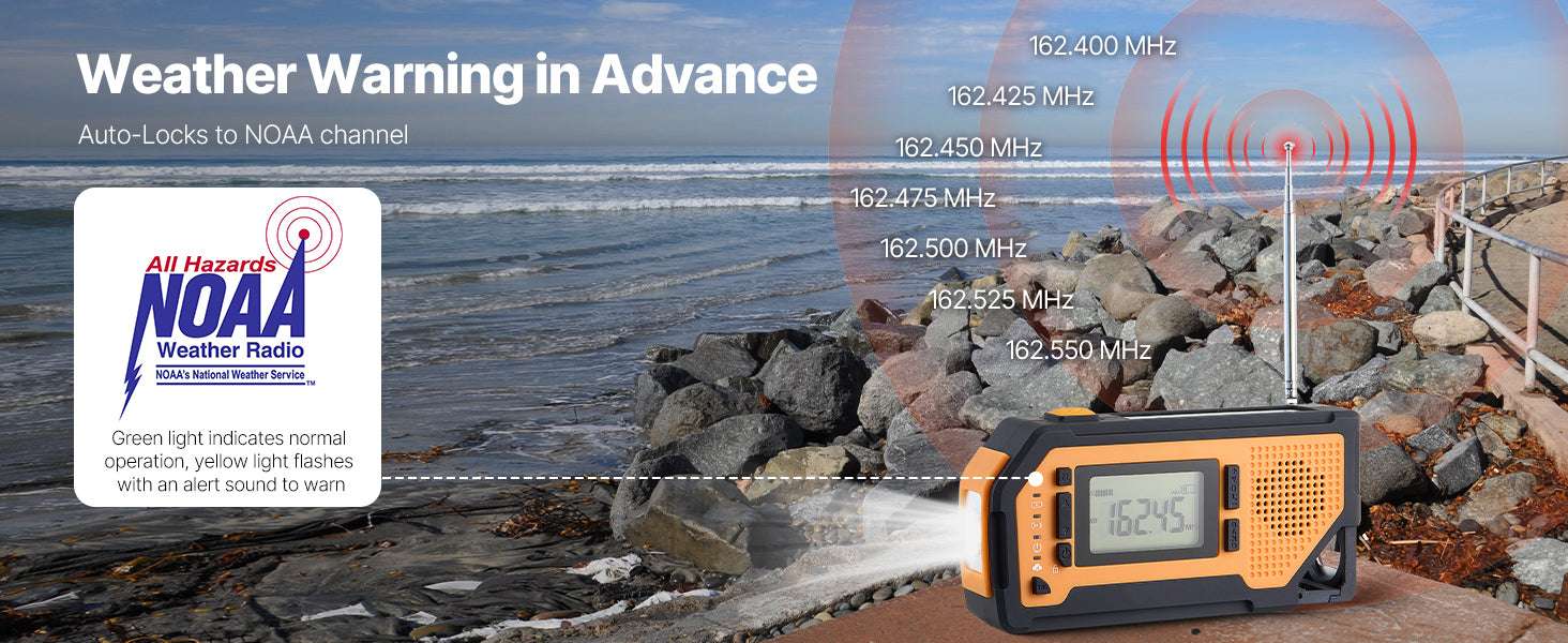Emergency Weather Radio with NOAA Alert, Hand Crank & Solar Power-Dual Knob / United States