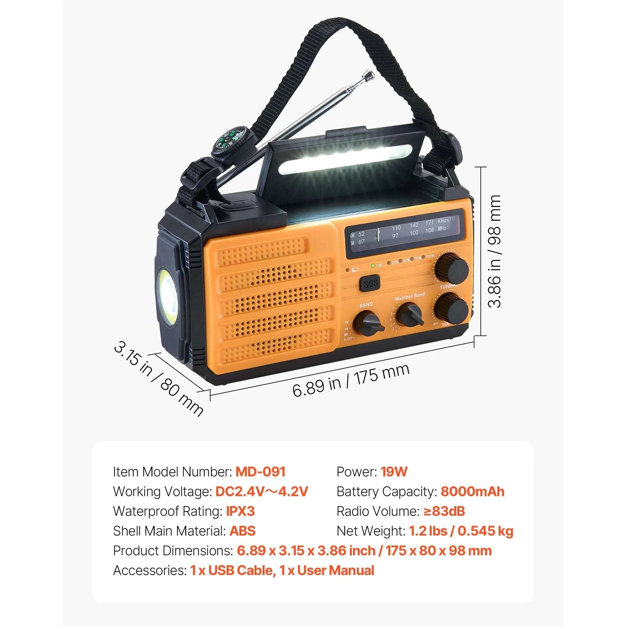Emergency Weather Radio with NOAA Alert, Hand Crank & Solar Power-Dual Knob / United States