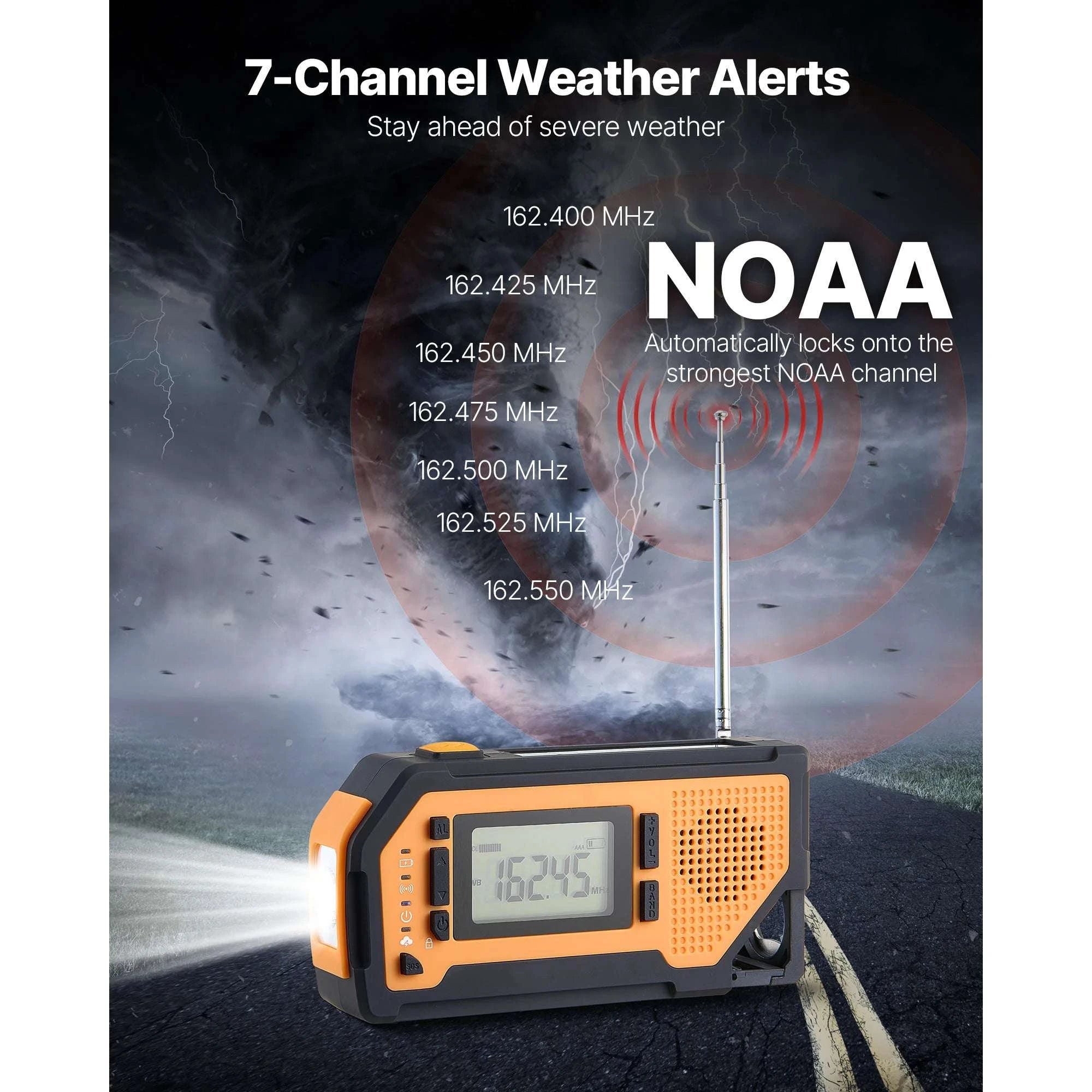 Emergency Weather Radio with NOAA Alert, Hand Crank & Solar Power-Dual Knob / United States