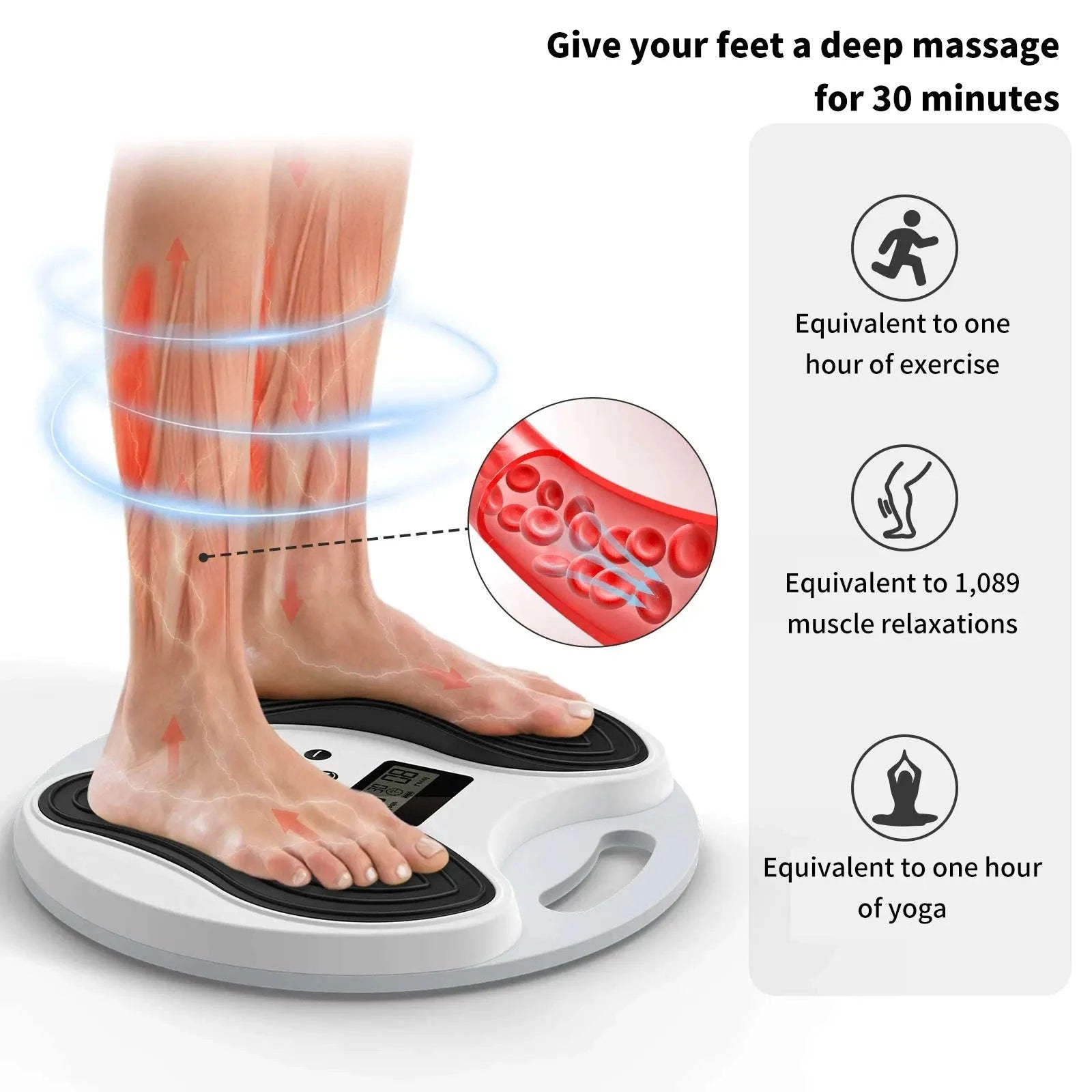 EMS TENS Foot Massager with 12 Modes & 20 Levels for Pain Relief-white / france